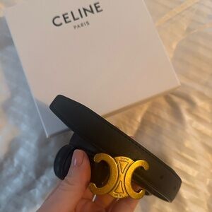 Celine Black Triomohe Leather Belt